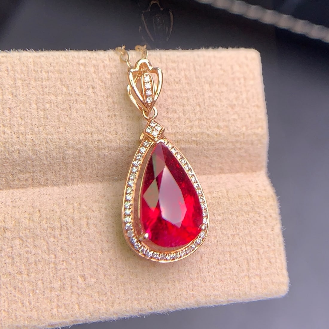 14k Gold 3.3 Ct Natural Tourmaline & Diamond Pendant( Without Chain ) - 7