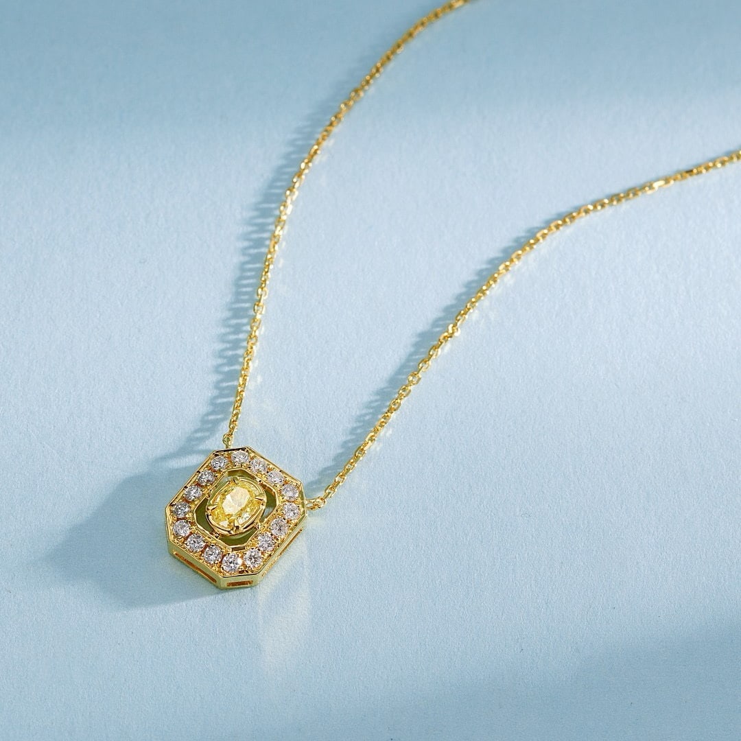 14k Gold 0.38 Ctw Natural Yellow Diamond & Diamond Necklace - 2