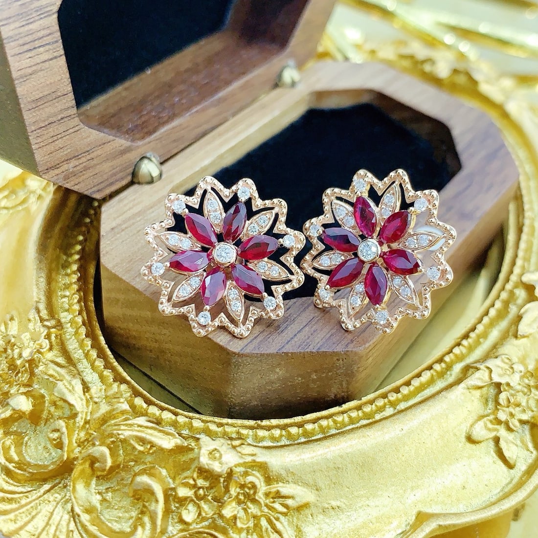 14k Gold 2.40 Ctw Vivid Red Natural Ruby & Diamond Earrings - 3