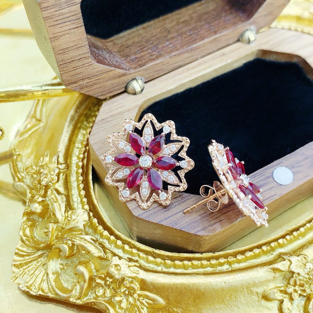 14k Gold 2.40 Ctw Vivid Red Natural Ruby & Diamond Earrings - 4