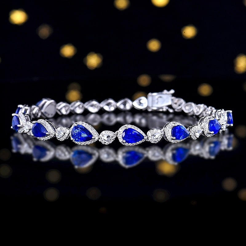 14k Gold 4.81 Ctw Natural Sapphire & Diamond Bracelet - 2
