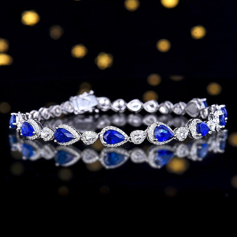 14k Gold 4.81 Ctw Natural Sapphire & Diamond Bracelet - 3