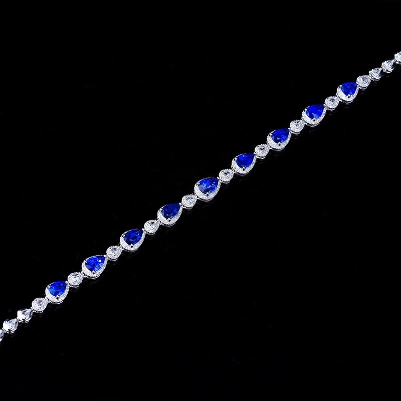 14k Gold 4.81 Ctw Natural Sapphire & Diamond Bracelet - 4