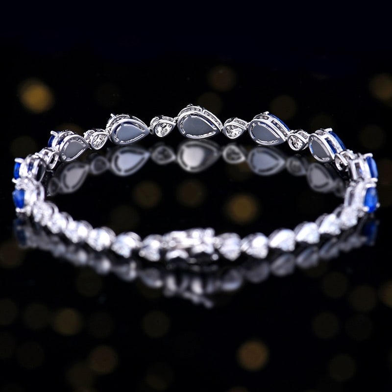 14k Gold 4.81 Ctw Natural Sapphire & Diamond Bracelet - 5