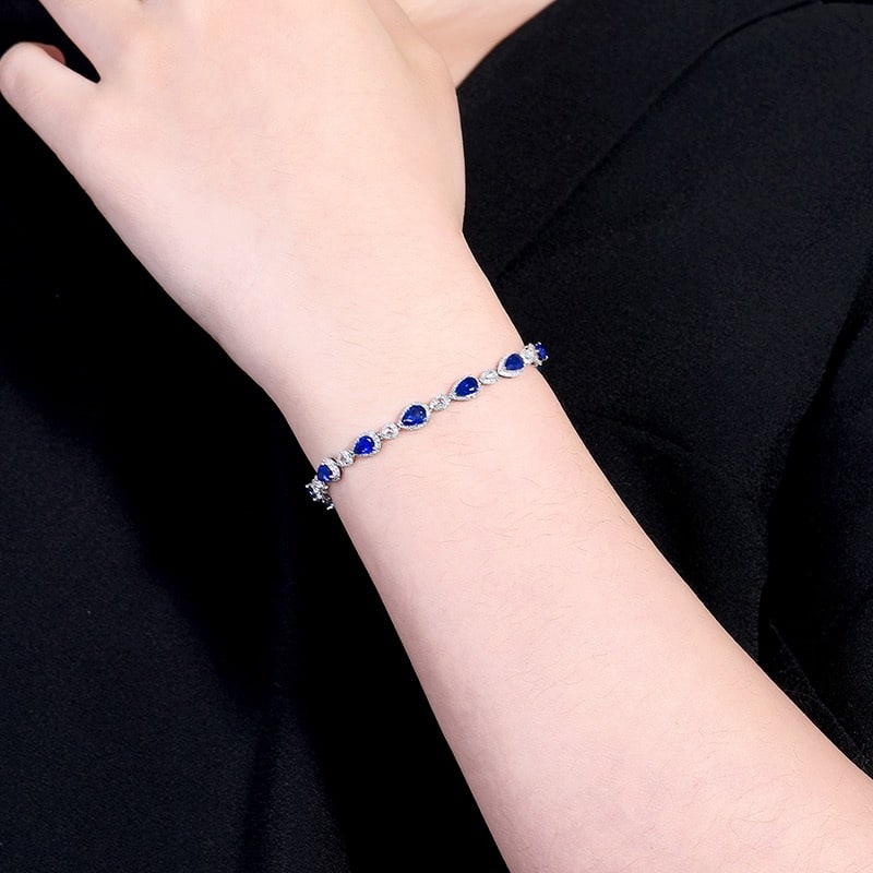 14k Gold 4.81 Ctw Natural Sapphire & Diamond Bracelet - 6