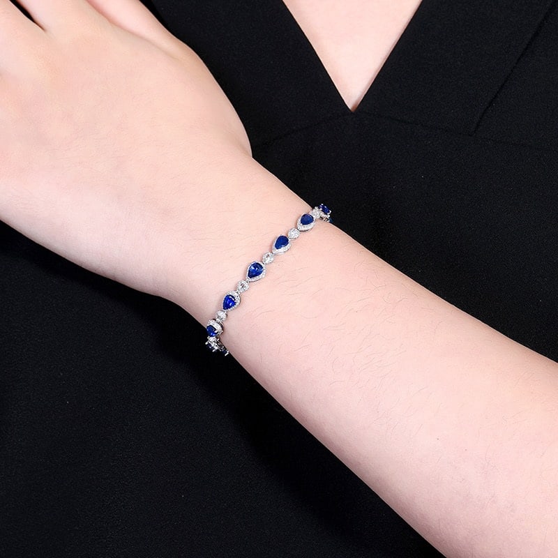 14k Gold 4.81 Ctw Natural Sapphire & Diamond Bracelet - 7