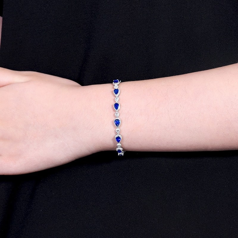 14k Gold 4.81 Ctw Natural Sapphire & Diamond Bracelet - 8