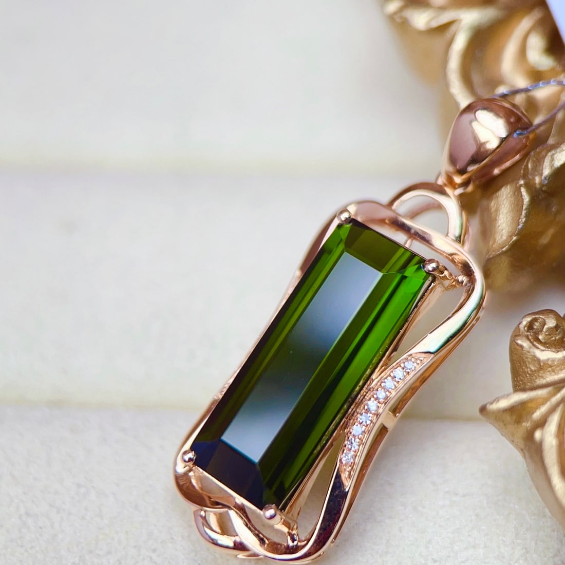 14k Gold 7.85 Ctw Natural Tourmaline & Diamond Pendant( Without Chain ) - 5