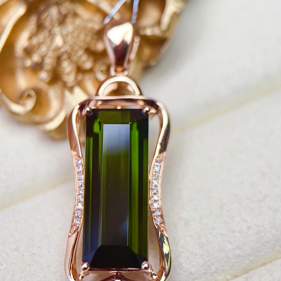 14k Gold 7.85 Ctw Natural Tourmaline & Diamond Pendant( Without Chain ) - 6