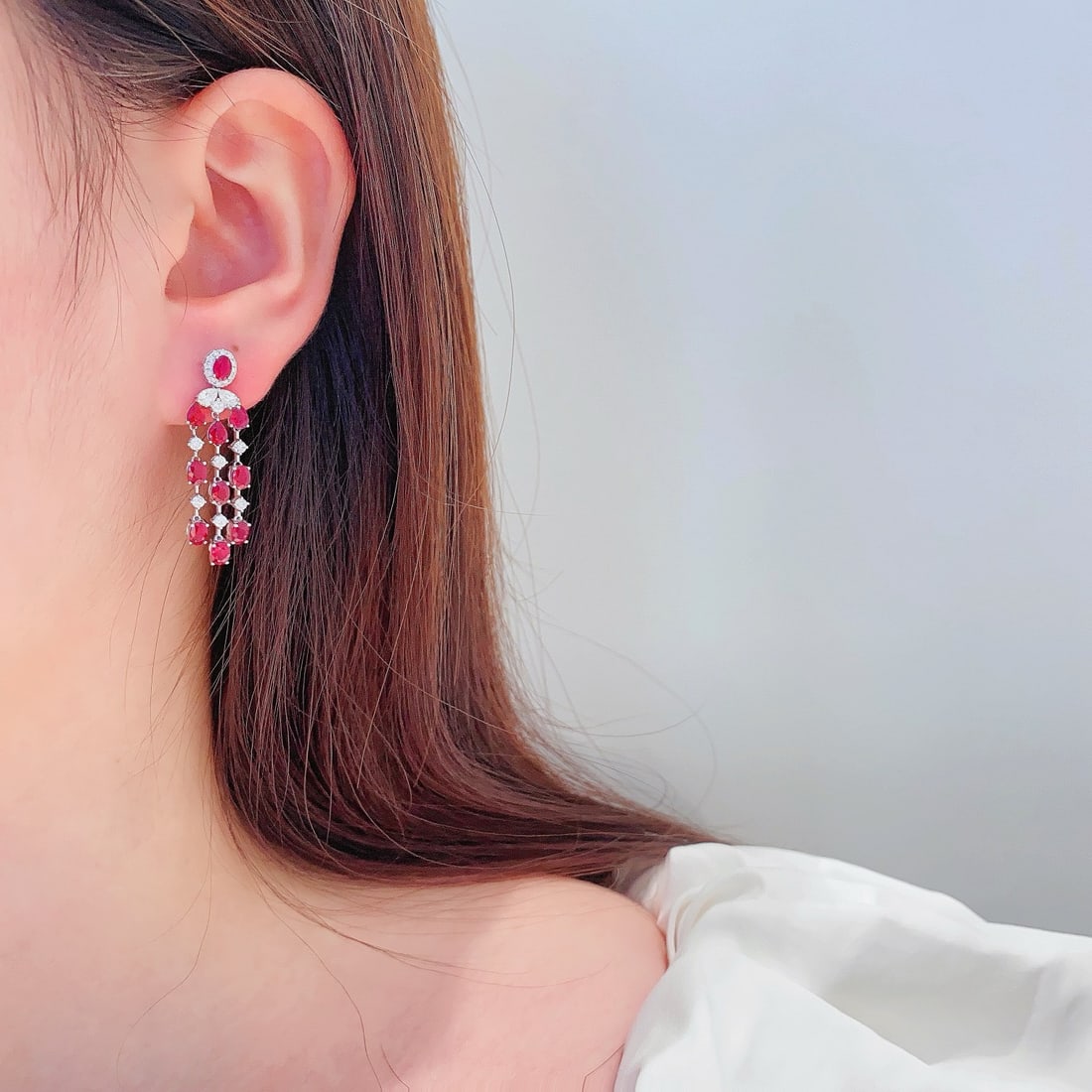 14k Gold 5.52 Ctw Vivid Red Natural Ruby & Diamond Earrings - 2