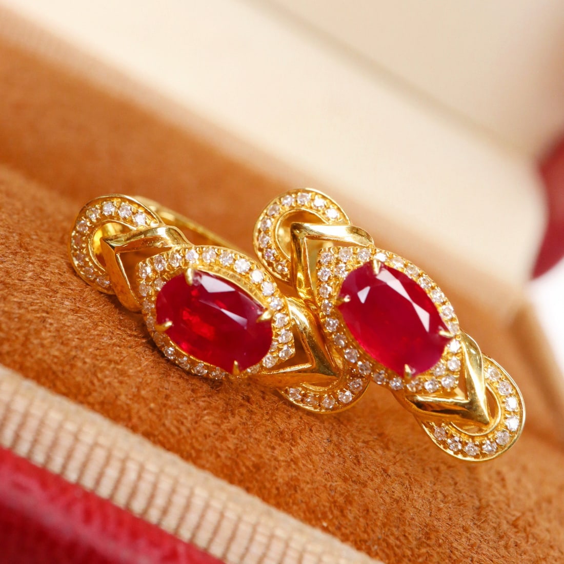 14k Gold 1.47 Ctw Natural Ruby & Diamond Earrings - 4