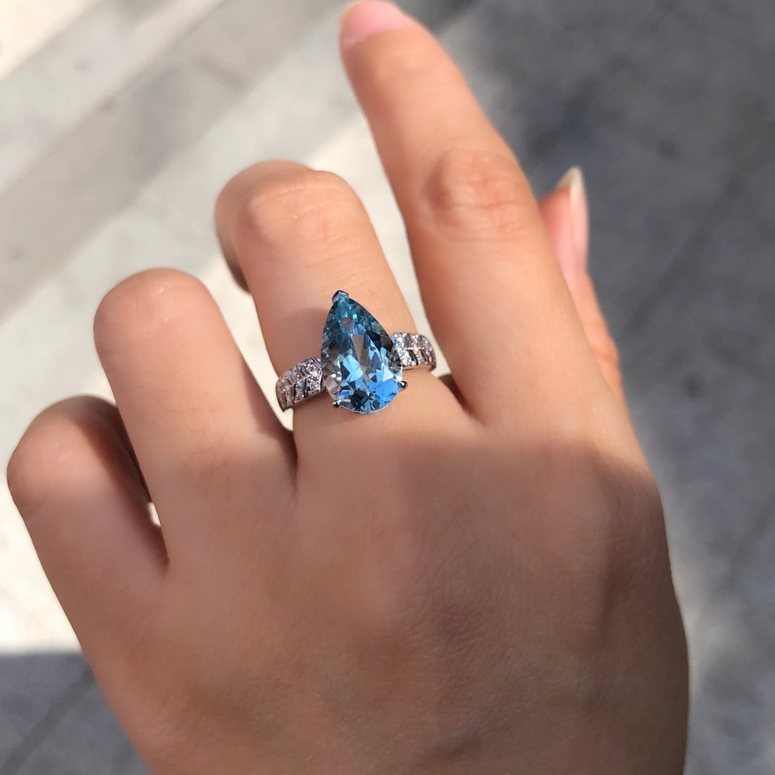 14k Gold 4.21 Ct Natural Aquamarine & Diamond Ring - 7