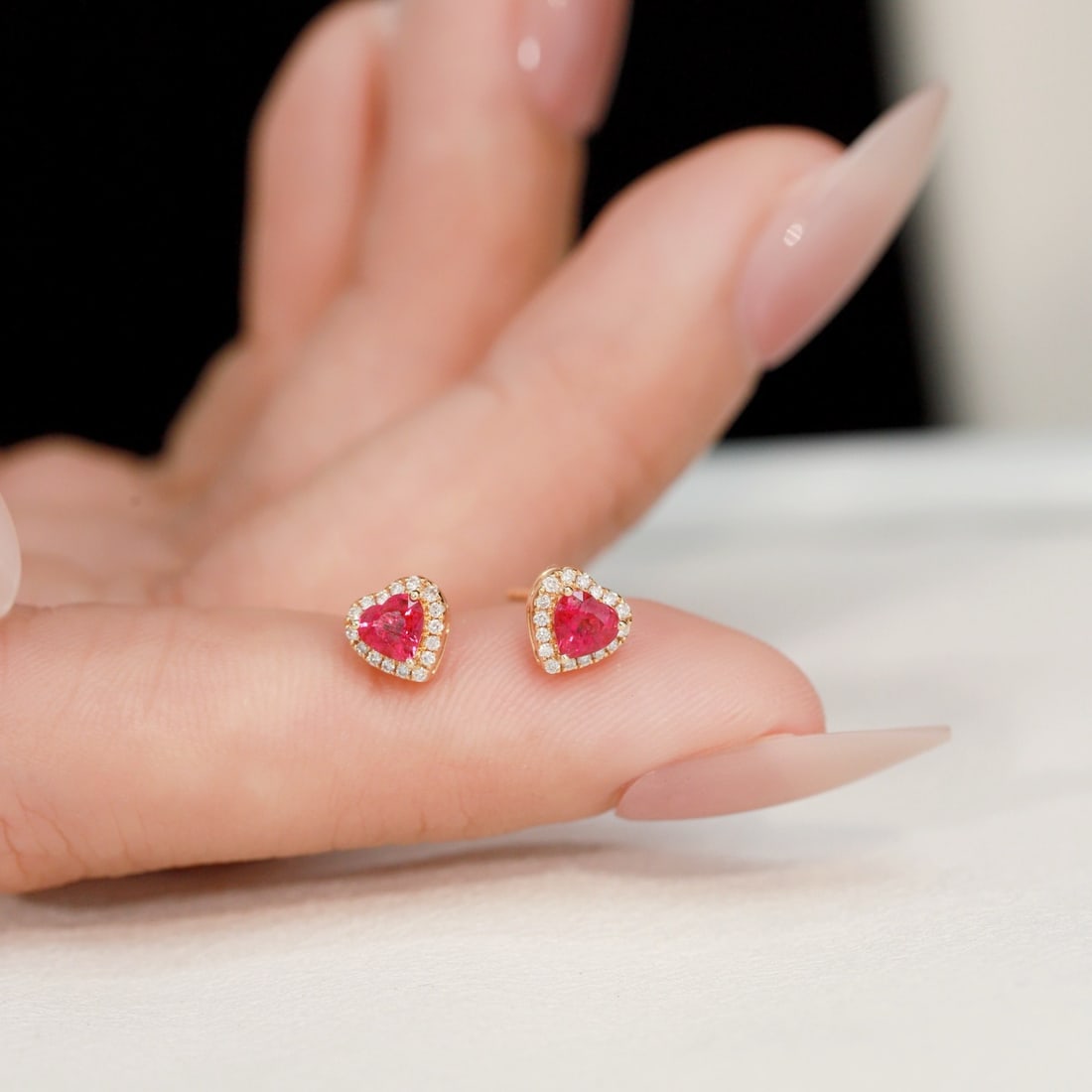 14k Gold 0.64 Ctw Natural Ruby & Diamond Earrings - 2