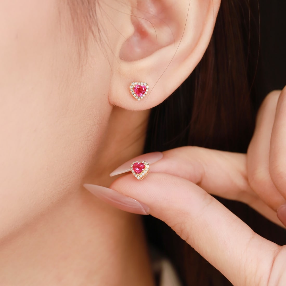 14k Gold 0.64 Ctw Natural Ruby & Diamond Earrings - 6