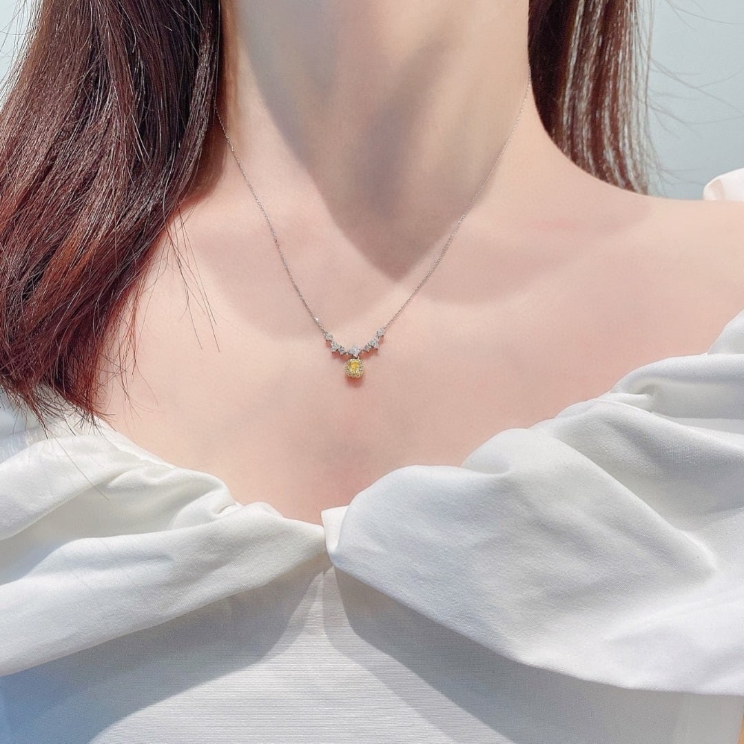 14k Gold 0.44 Ctw Natural Yellow Diamond & Diamond Necklace - 2