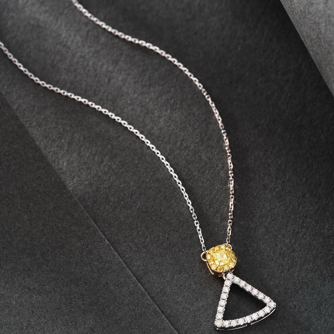 14k Gold 0.33 Ctw Natural Yellow Diamond & Diamond Necklace - 2