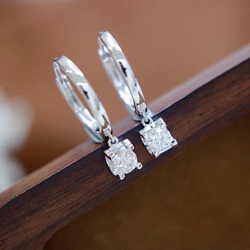 14k Gold 0.38 Ct Natural H Diamond Earrings - 4