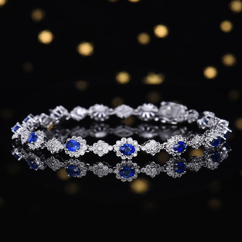 14k Gold 3.21 Ctw Natural Sapphire & Diamond Bracelet - 2