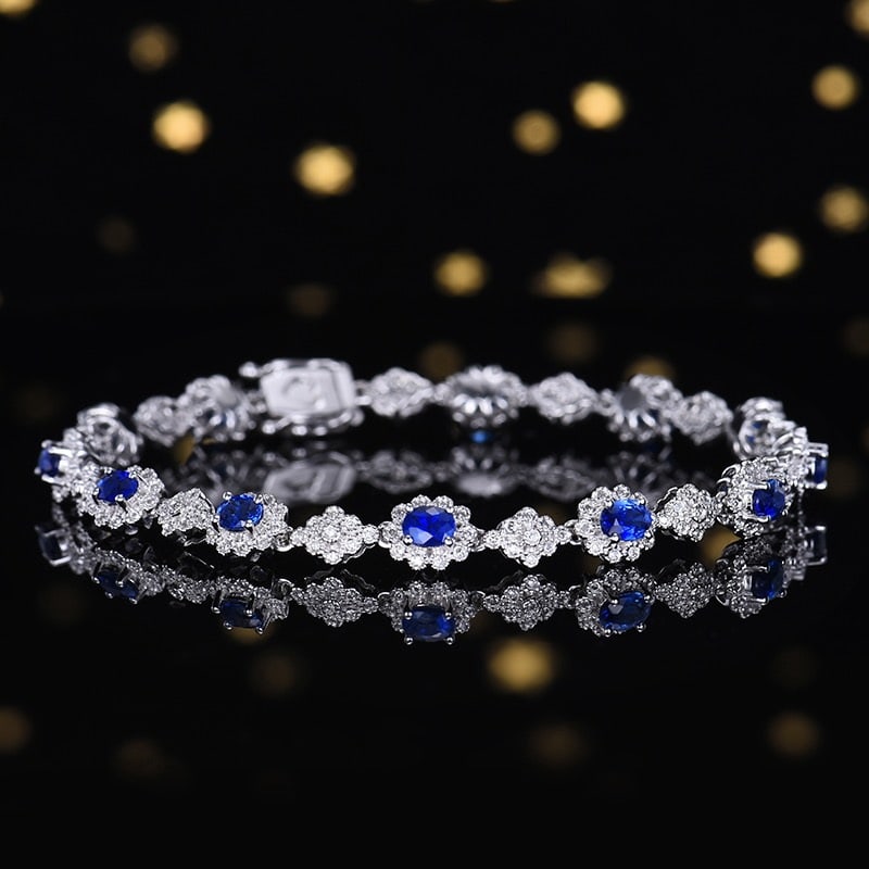 14k Gold 3.21 Ctw Natural Sapphire & Diamond Bracelet - 3