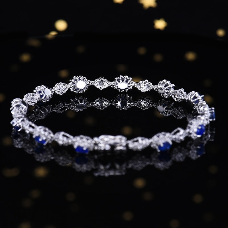 14k Gold 3.21 Ctw Natural Sapphire & Diamond Bracelet - 4