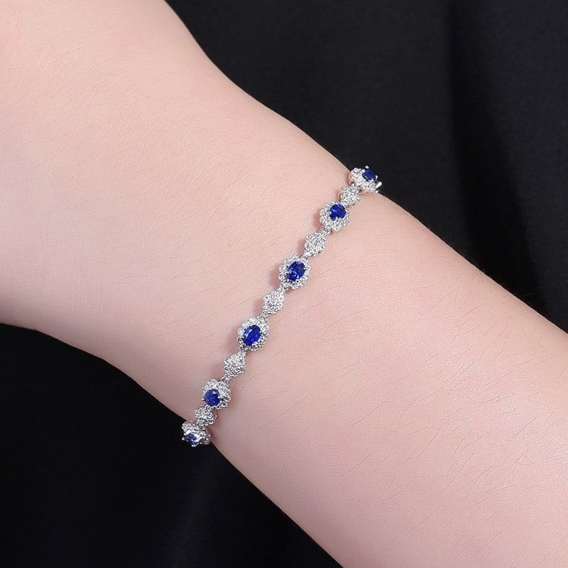 14k Gold 3.21 Ctw Natural Sapphire & Diamond Bracelet - 5