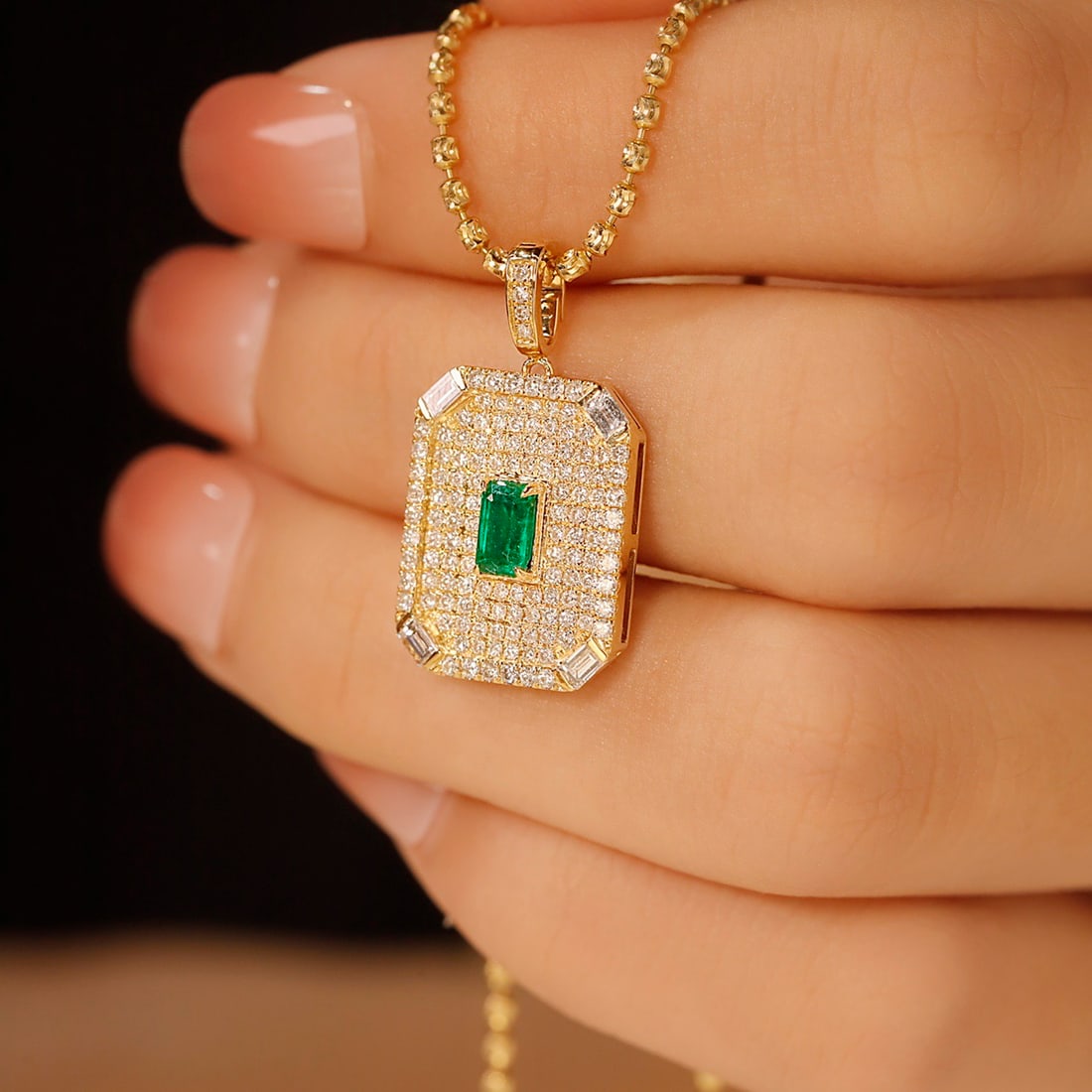 14k Gold 0.93 Ctw Vivid Green Natural Emerald & Diamond Pendant( Without Chain ) - 3