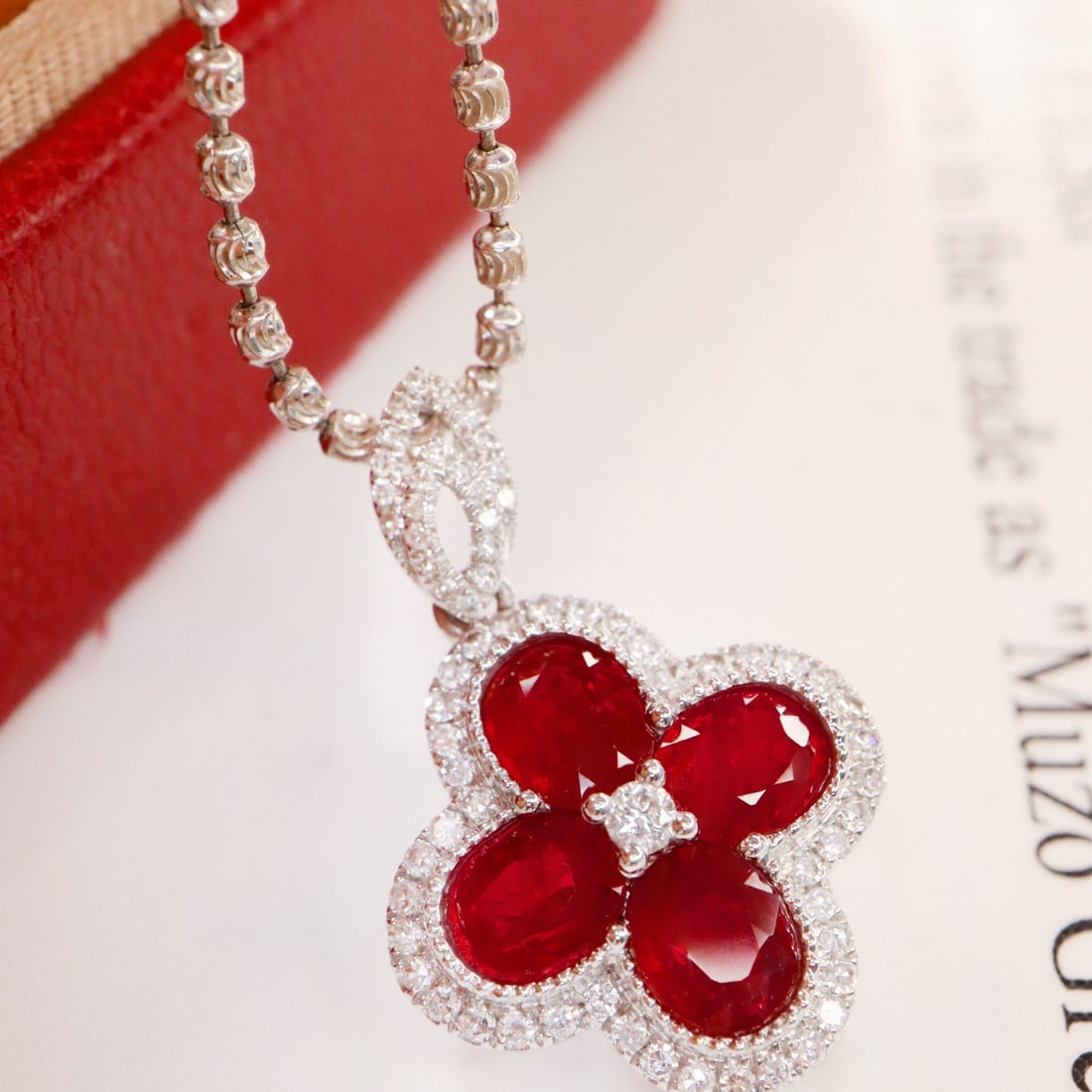 14k Gold 1.53 Ctw Natural Ruby & Diamond Pendant( Without Chain ) - 2
