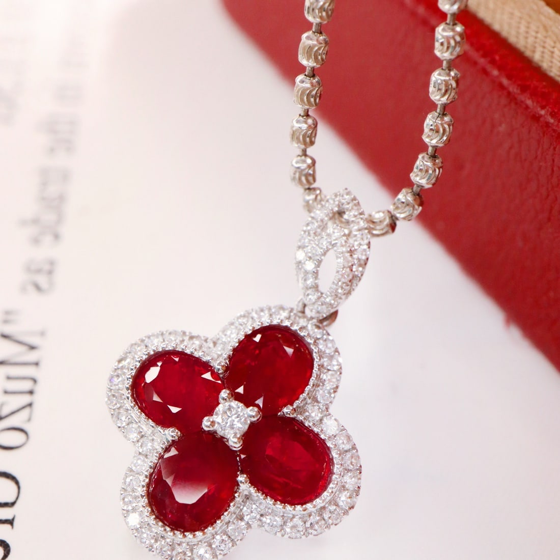 14k Gold 1.53 Ctw Natural Ruby & Diamond Pendant( Without Chain ) - 4