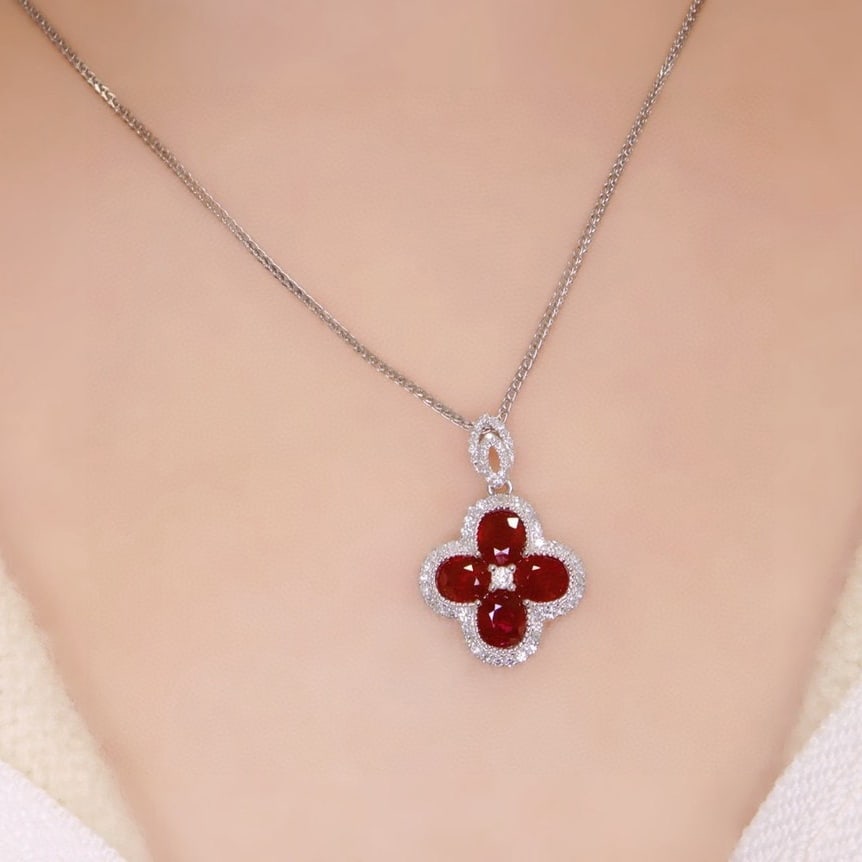 14k Gold 1.53 Ctw Natural Ruby & Diamond Pendant( Without Chain ) - 5