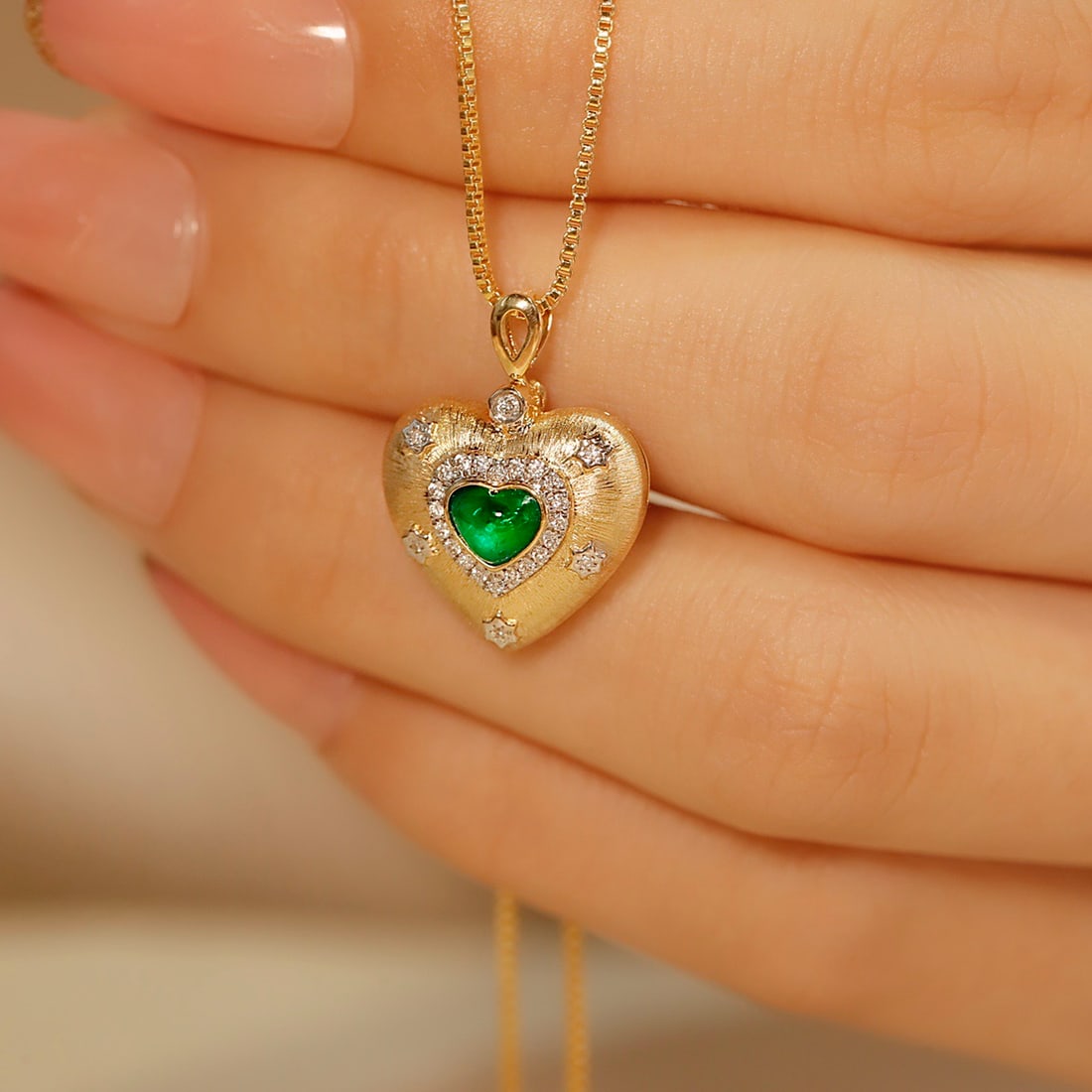 14k Gold 0.41 Ctw Vivid Green Natural Emerald & Diamond Pendant( Without Chain ) - 2