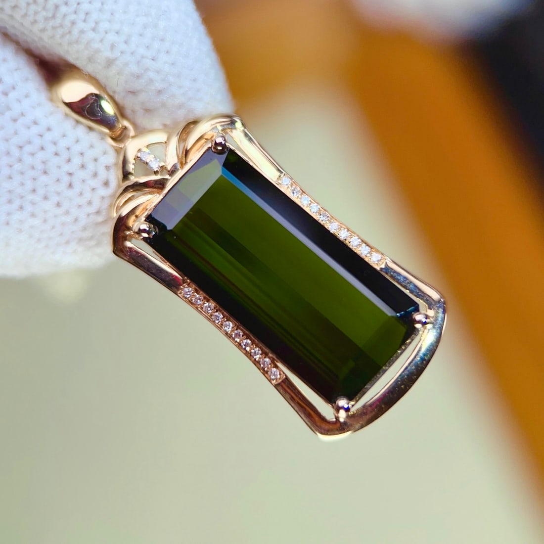 14k Gold 7.82 Ctw Natural Tourmaline & Diamond Pendant( Without Chain ) - 2