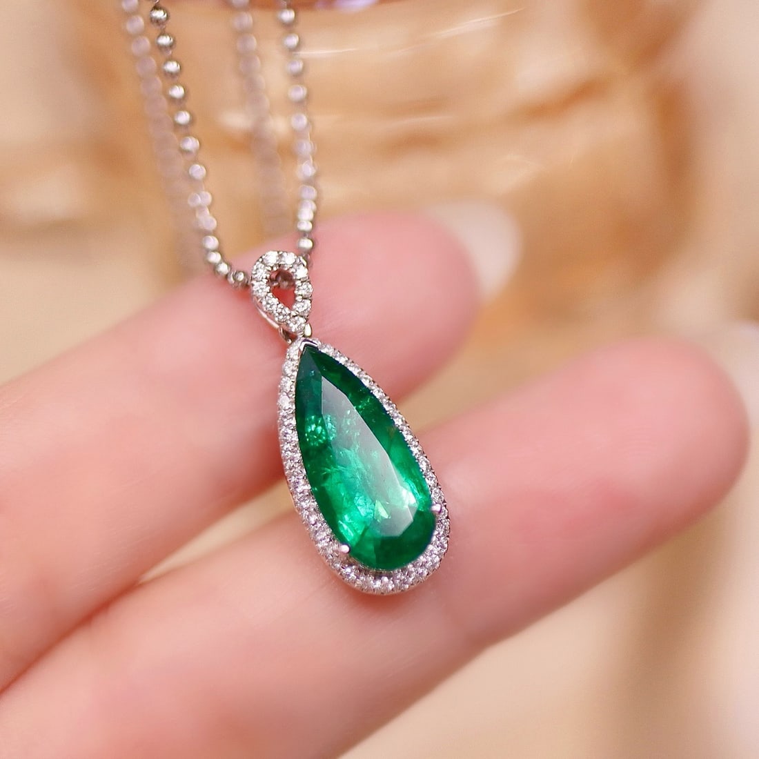 14k Gold 3.49 Ctw Vivid Green Natural Emerald & Diamond Pendant( Without Chain ) - 2