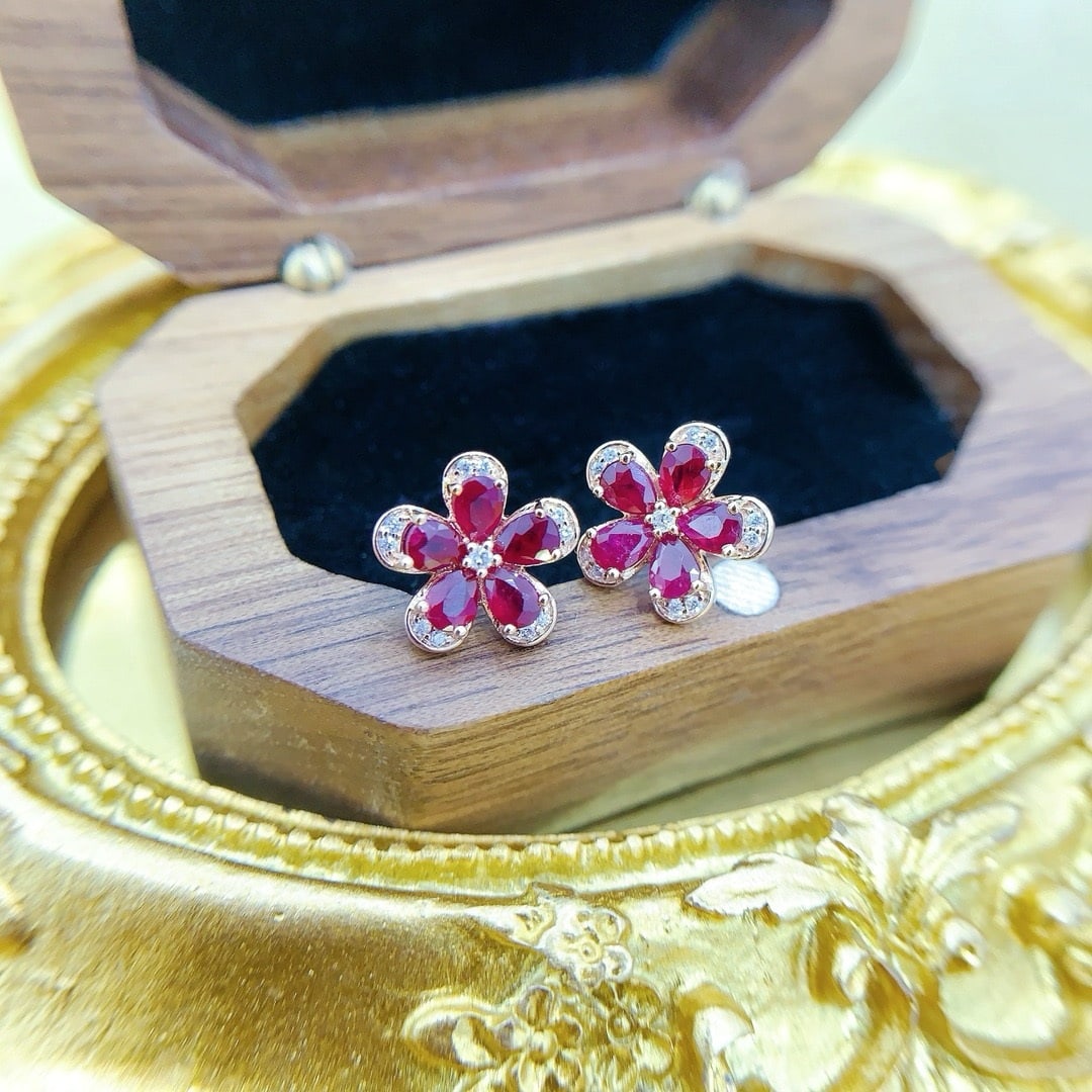 14k Gold 1.52 Ctw Natural Ruby & Diamond Earrings - 2
