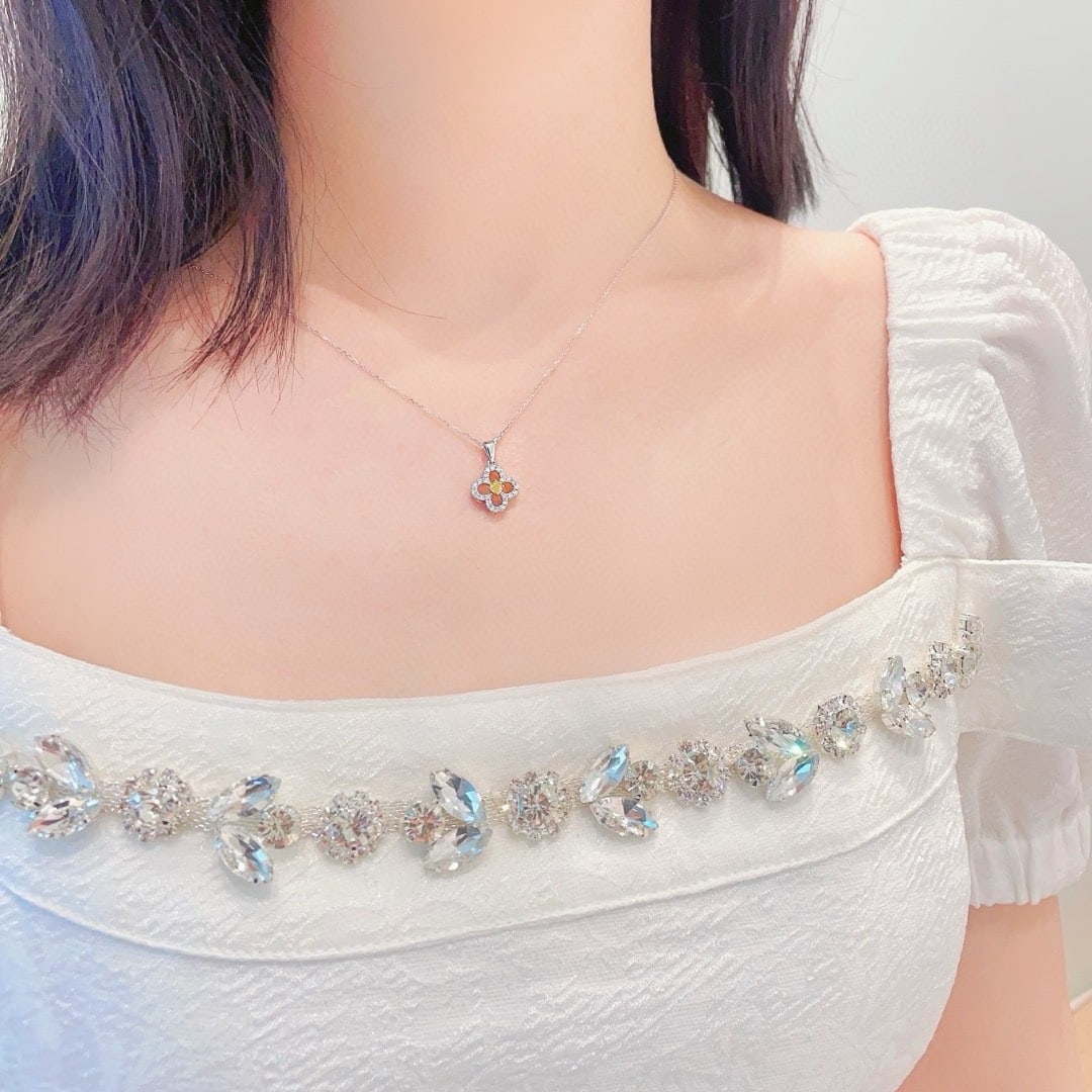 14k Gold 0.26 Ctw Natural Yellow Diamond & Diamond Necklace - 2