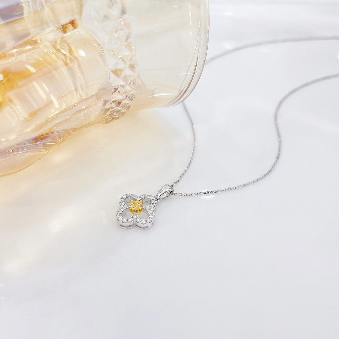 14k Gold 0.26 Ctw Natural Yellow Diamond & Diamond Necklace - 4