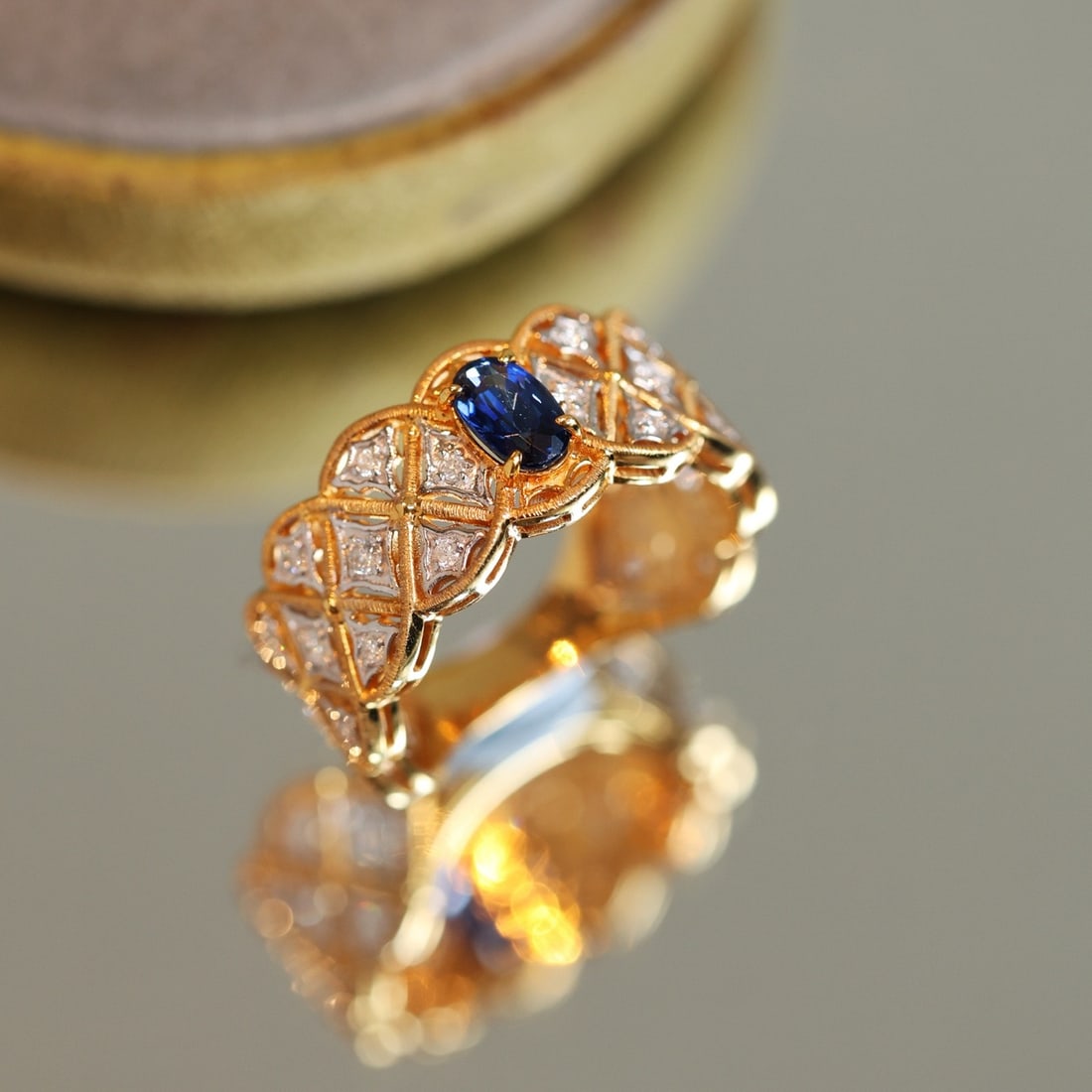 14k Gold 0.86 Ctw Natural Sapphire & Diamond Ring - 4