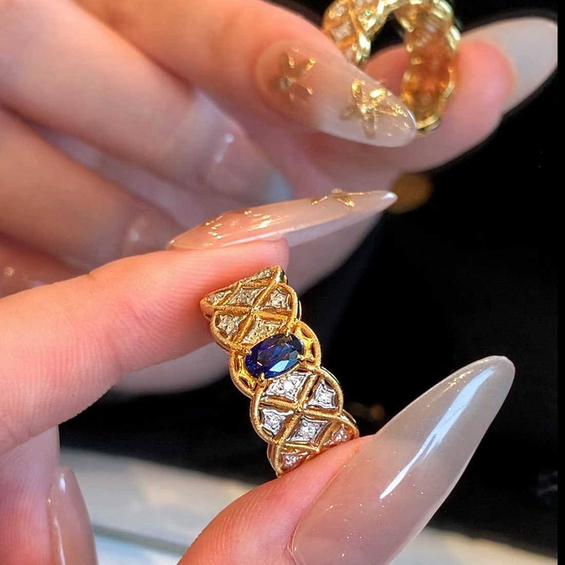 14k Gold 0.86 Ctw Natural Sapphire & Diamond Ring - 7