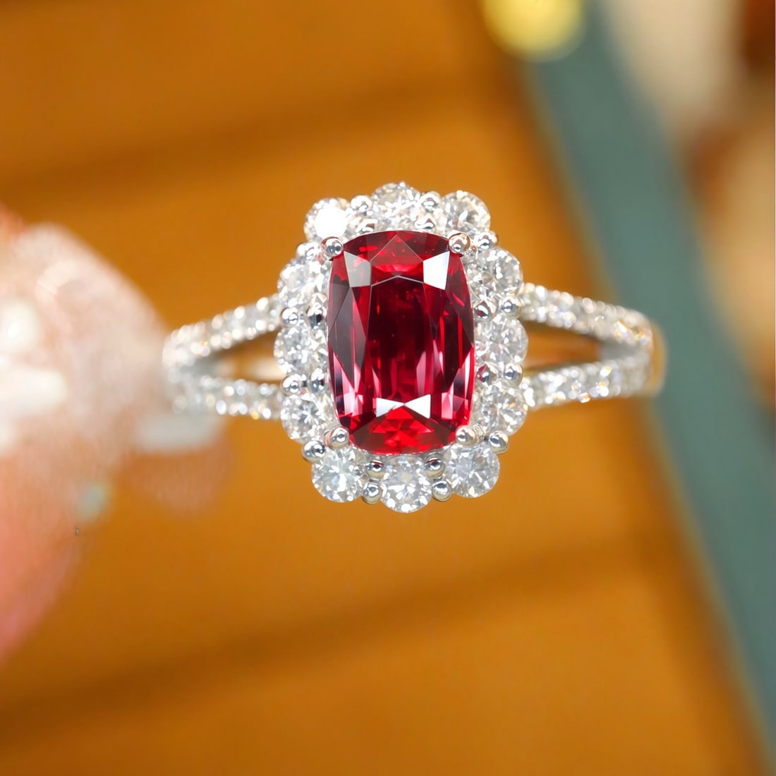 14k Gold 1.51 Ctw Natural Ruby & Diamond Ring: Ref:231102086 // gold content:14k gold // ring size:7. 25us // // main gemstone:ruby // shape:cushion // carat weight:1. 01ct // color:pigeonblood red // treatment:natural // // adjacent gemstone 2 : 