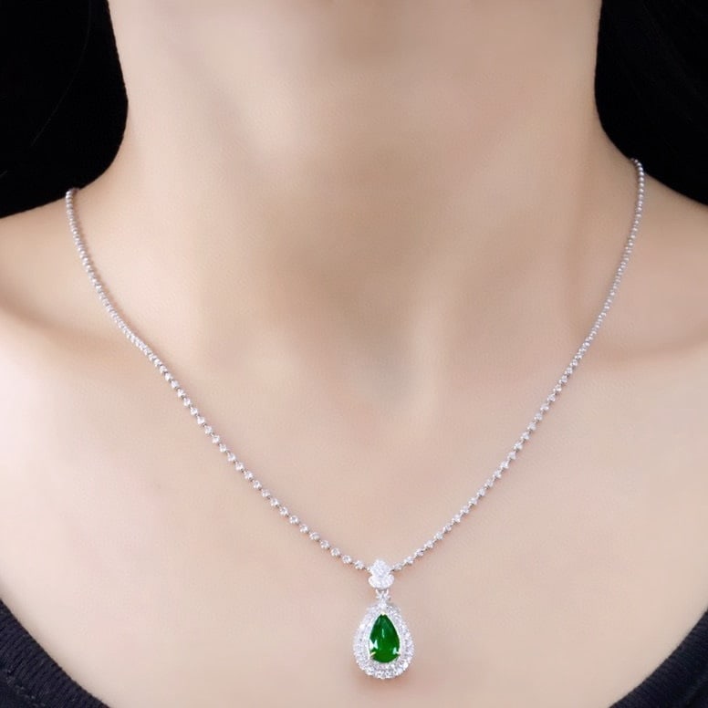 14k Gold 1.45 Ctw Vivid Green Natural Emerald & Diamond Pendant( Without Chain ) - 5
