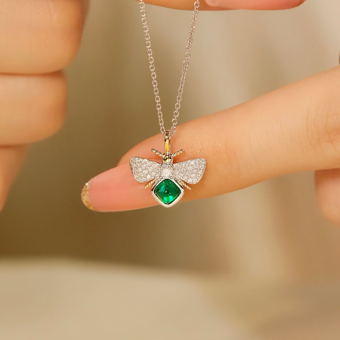 14k Gold 0.40 Ctw Vivid Green Natural Emerald & Diamond Pendant( Without Chain ) - 2