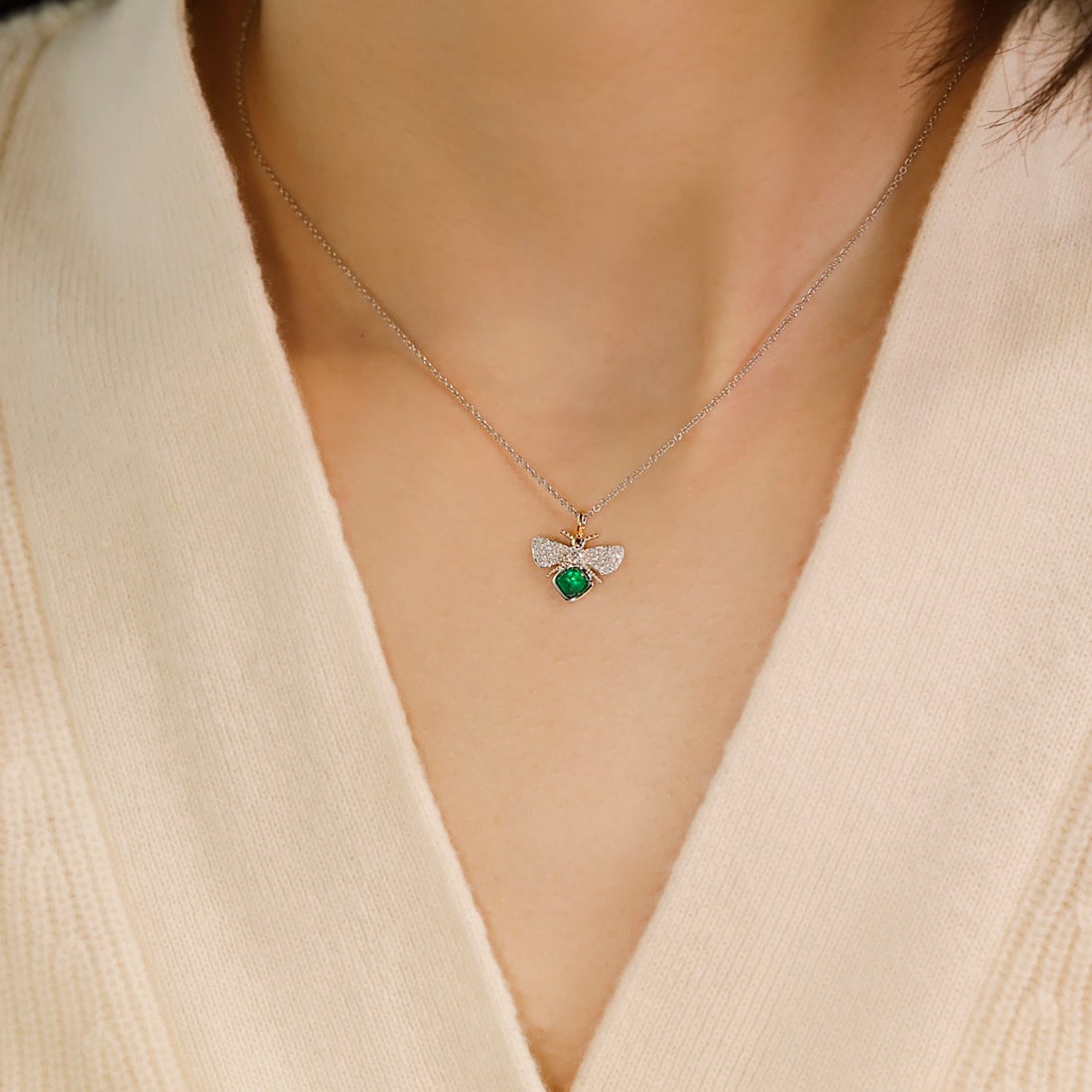 14k Gold 0.40 Ctw Vivid Green Natural Emerald & Diamond Pendant( Without Chain ) - 3