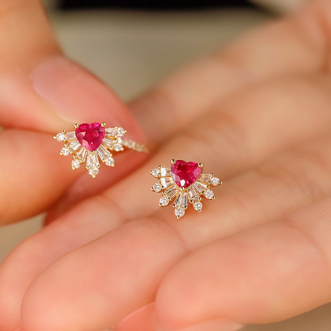 14k Gold 1.07 Ctw Natural Ruby & Diamond Earrings - 6