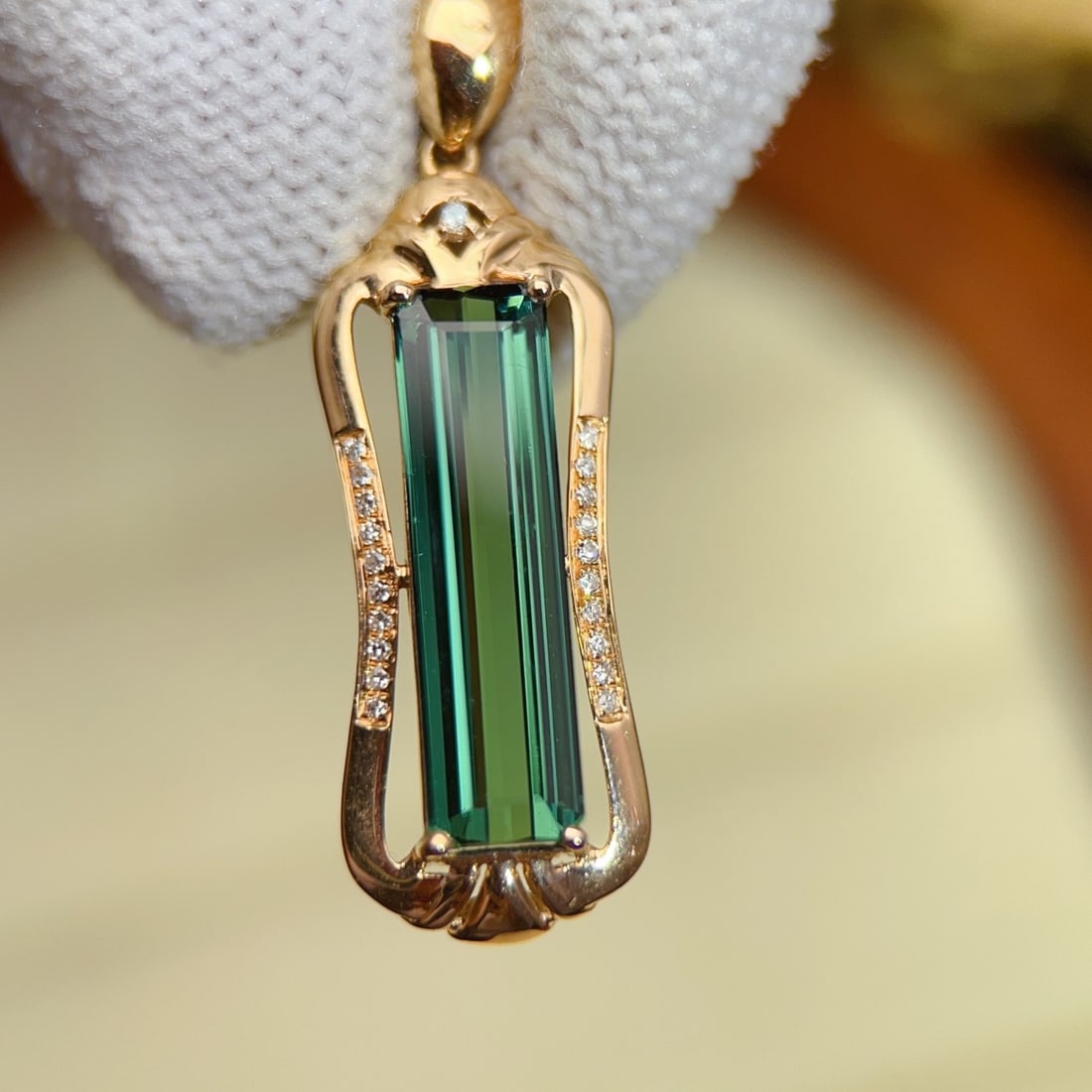 14k Gold 3.61 Ctw Natural Tourmaline & Diamond Pendant( Without Chain ) - 2
