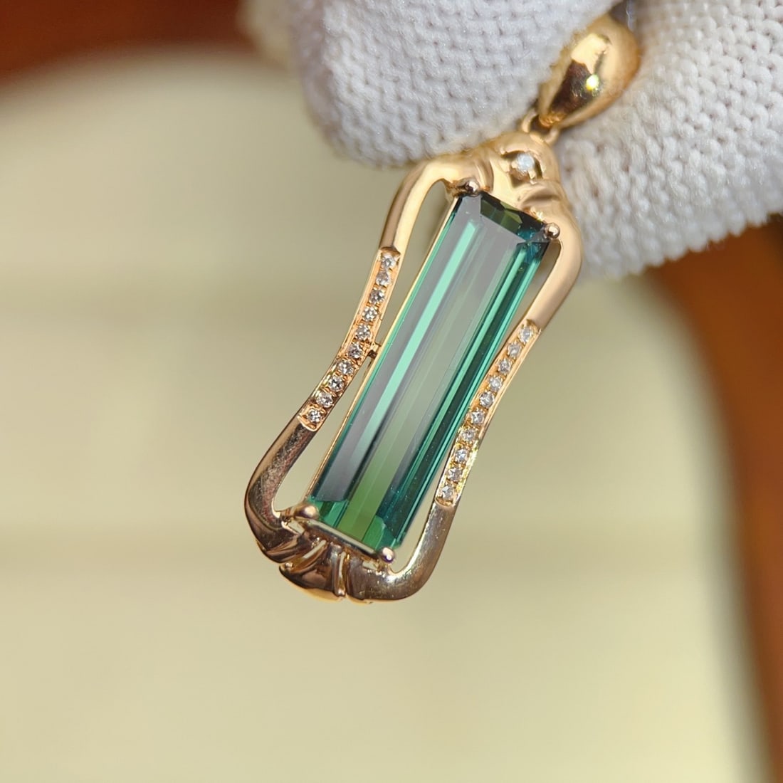 14k Gold 3.61 Ctw Natural Tourmaline & Diamond Pendant( Without Chain ) - 3