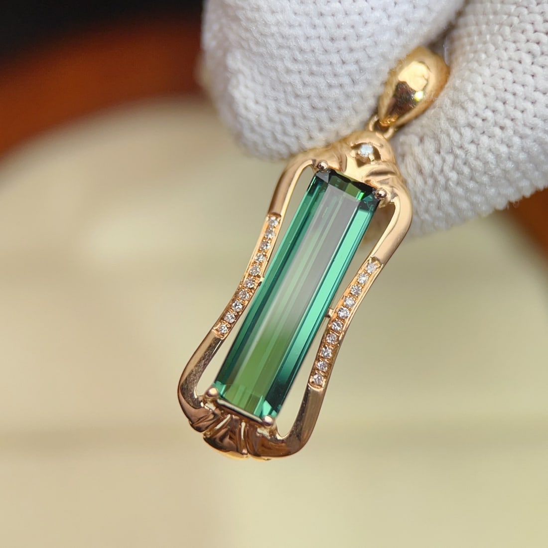 14k Gold 3.61 Ctw Natural Tourmaline & Diamond Pendant( Without Chain ) - 4