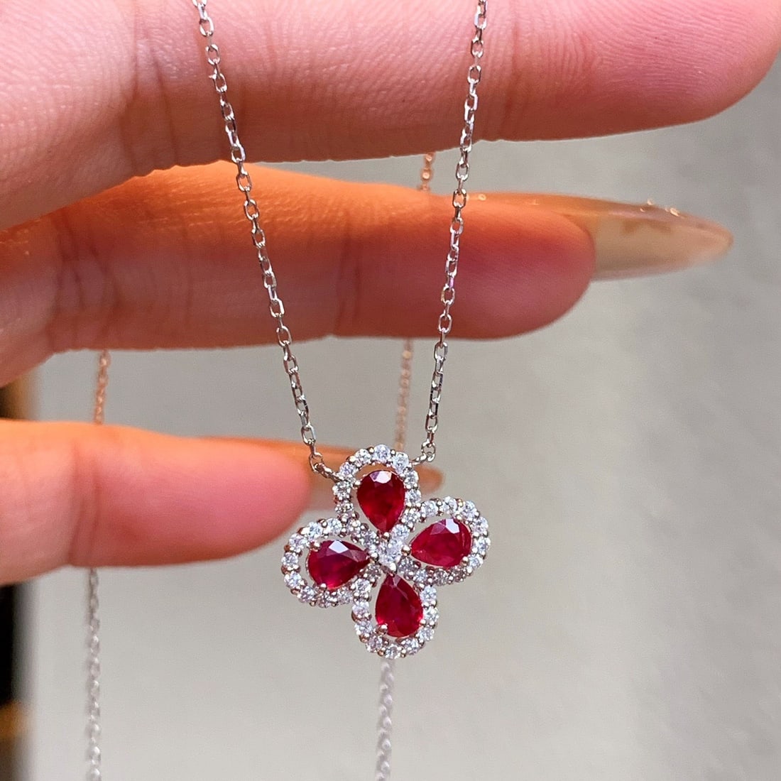 14k Gold 1.30 Ctw Natural Ruby & Diamond Necklace - 6