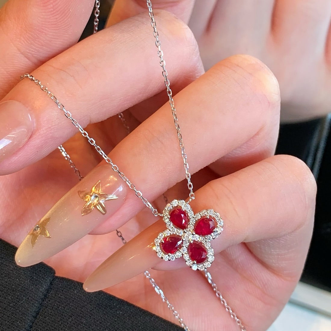 14k Gold 1.30 Ctw Natural Ruby & Diamond Necklace - 7