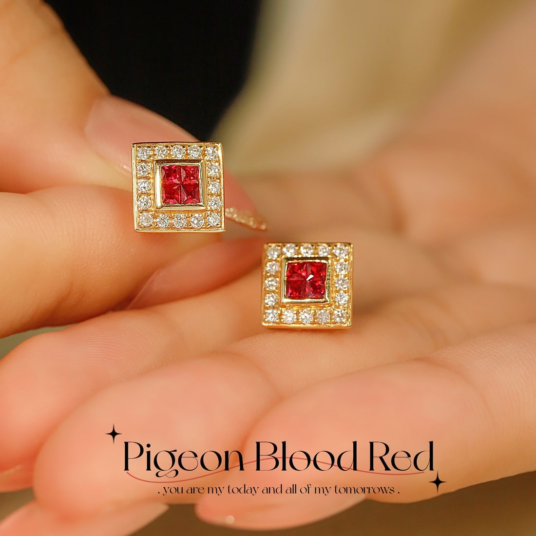 14k Gold 0.67 Ctw Natural Ruby & Diamond Earrings - 4