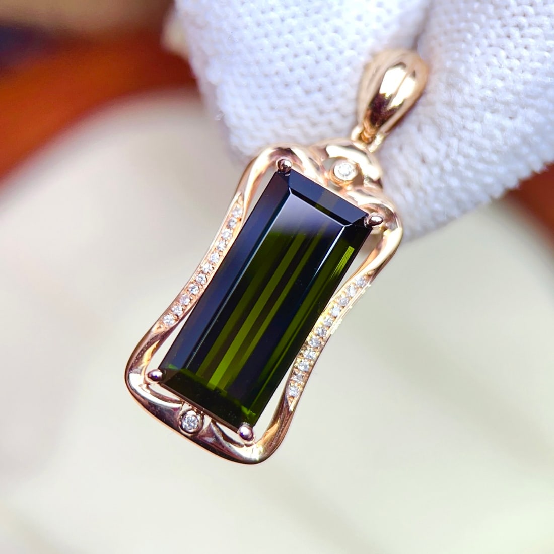 14k Gold 7.82 Ctw Natural Tourmaline & Diamond Pendant( Without Chain ) - 2