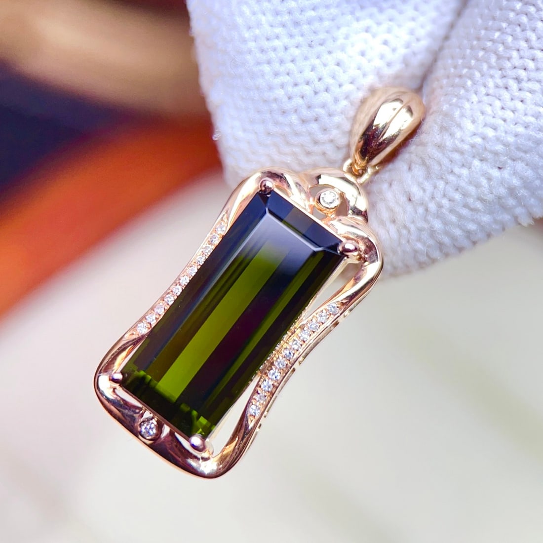 14k Gold 7.82 Ctw Natural Tourmaline & Diamond Pendant( Without Chain ) - 4